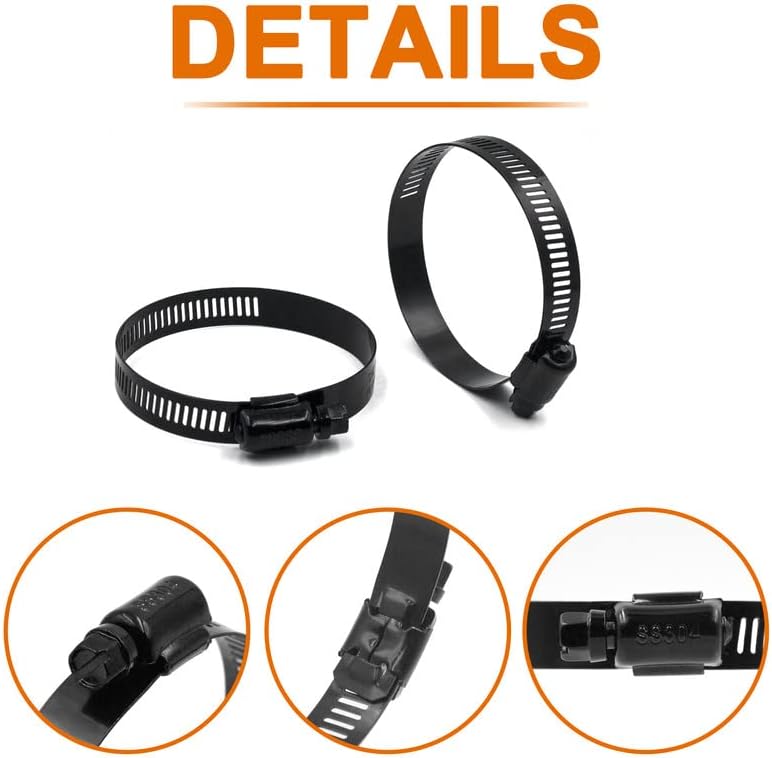ISPINNER 2pcs 2.5 Inch Stainless Steel Adjustable 40-64mm Size Range Worm Gear Hose Clamp, Fuel Line Clamp for Plumbing, Automotive and Mechanical Application (Black) - Image 2